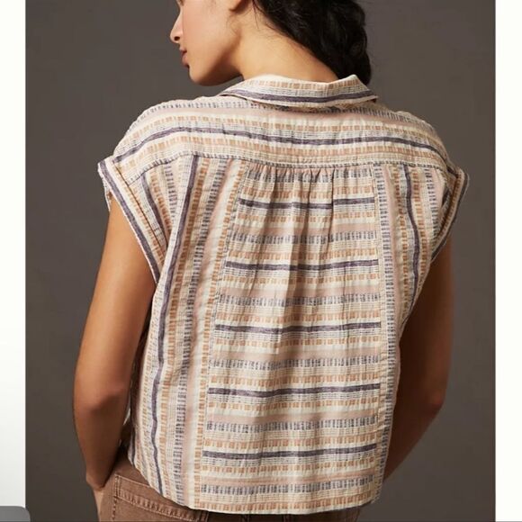 Anthropologie Cropped Stripes Utility Pullover Top NWT Size Small - Picture 3 of 8